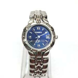 Vintage Fossil ES 8870 Blue Dial Silver Stainless Steel Watch